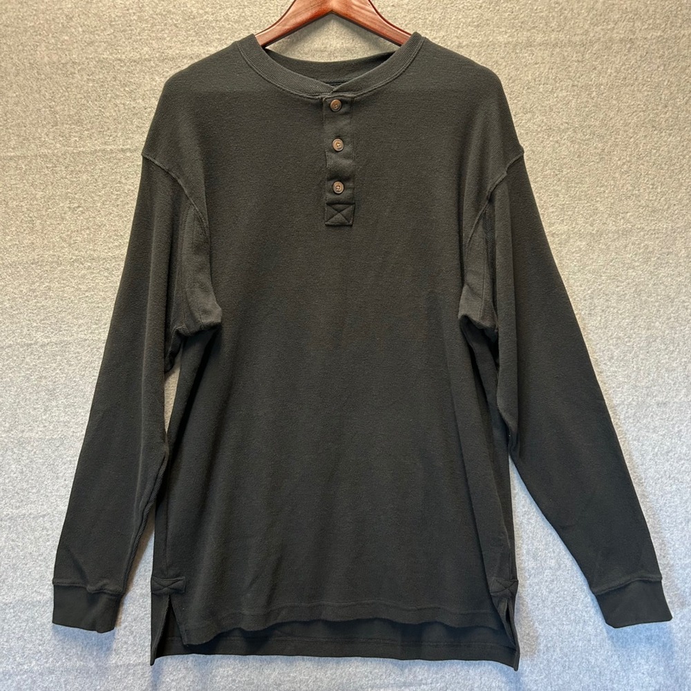 Duluth Trading Co Longtail T Waffle‎ Henley Black Thermal Shirt Mens Size Medium